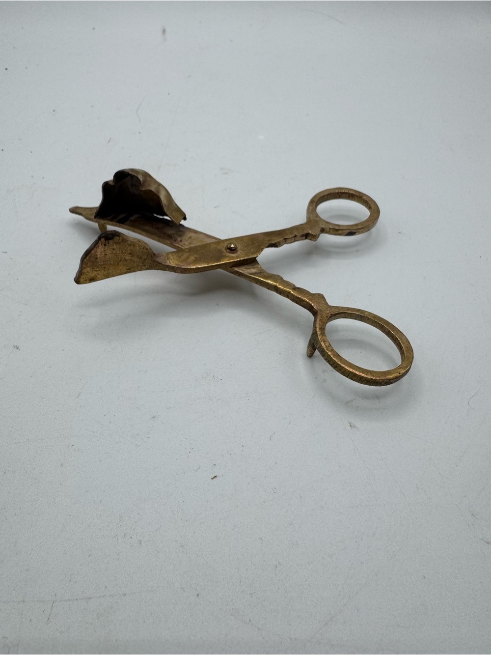 Antique Brass Wick Trimmer Scissors, Vintage Candle Snuffer, Primitive Decor
